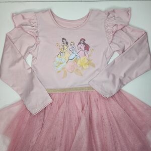 Pink Princess Long Sleeve Dress Tulle Skirt Cinderella Belle Ariel